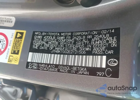 2014 Lexus Es 350 z USA, uszkodzony, nr VIN JTHBK1GG2E2121506